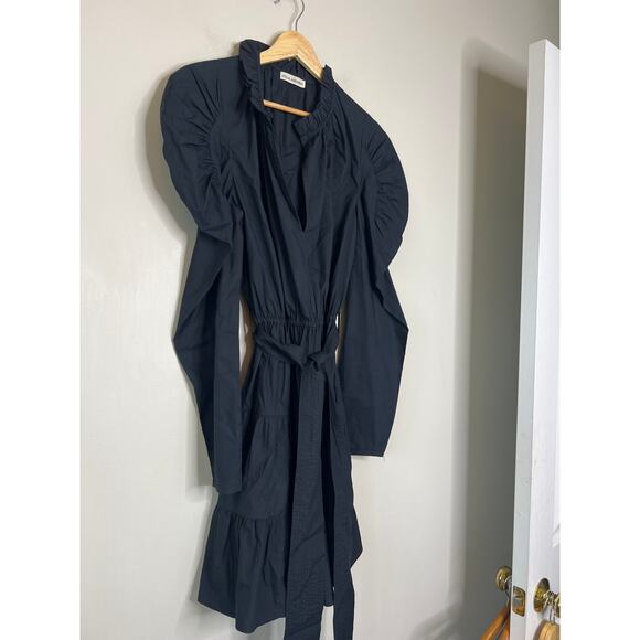 NEW Ulla Johnson Naima Cotton Poplin Long Puff Sleeve Mini Dress Noir Size: 8 - Picture 3 of 7